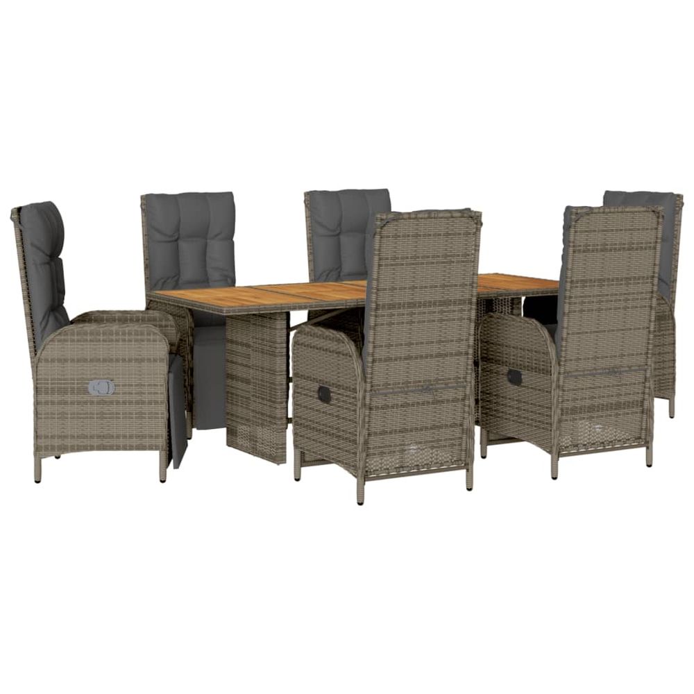 Ensemble à manger de jardin et coussins 7 pcs gris rotin