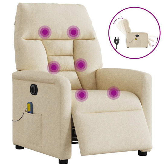Fauteuil inclinable de massage électrique crème tissu