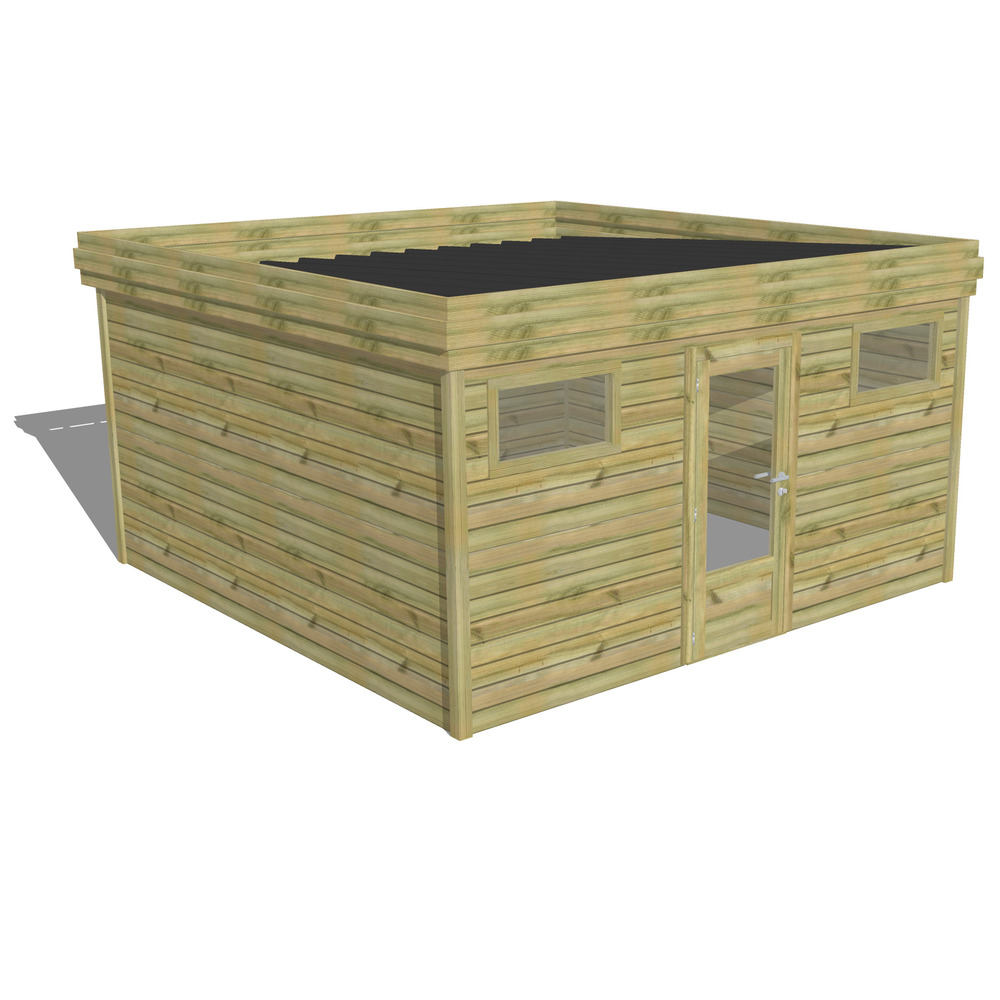 Abri de jardin bois pin traité autoclave 27mm - 4,34x4,34m / 19m2 - bac acier - abri français