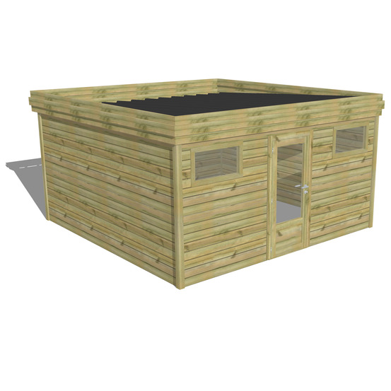 Abri de jardin bois pin traité autoclave 27mm - 4,34x4,34m / 19m2 - bac acier - abri français