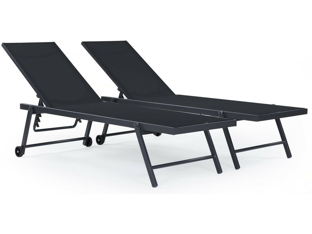 Lot de 2 bains de soleil textilène aluminium 