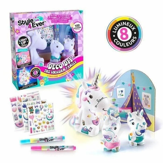 Figurines de maman licorne lumineuse et 2 bébés à décorer la famille licorne