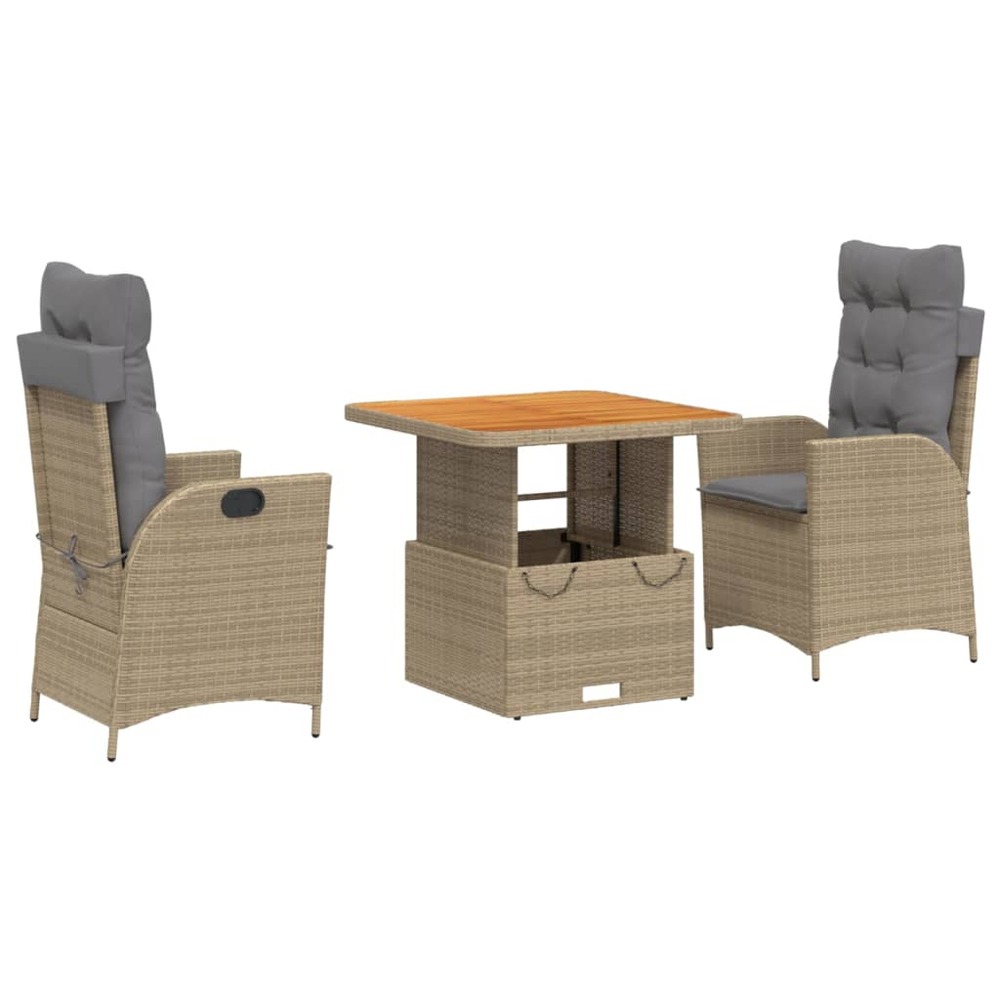 Ensemble à manger de jardin et coussins 3 pcs beige poly rotin