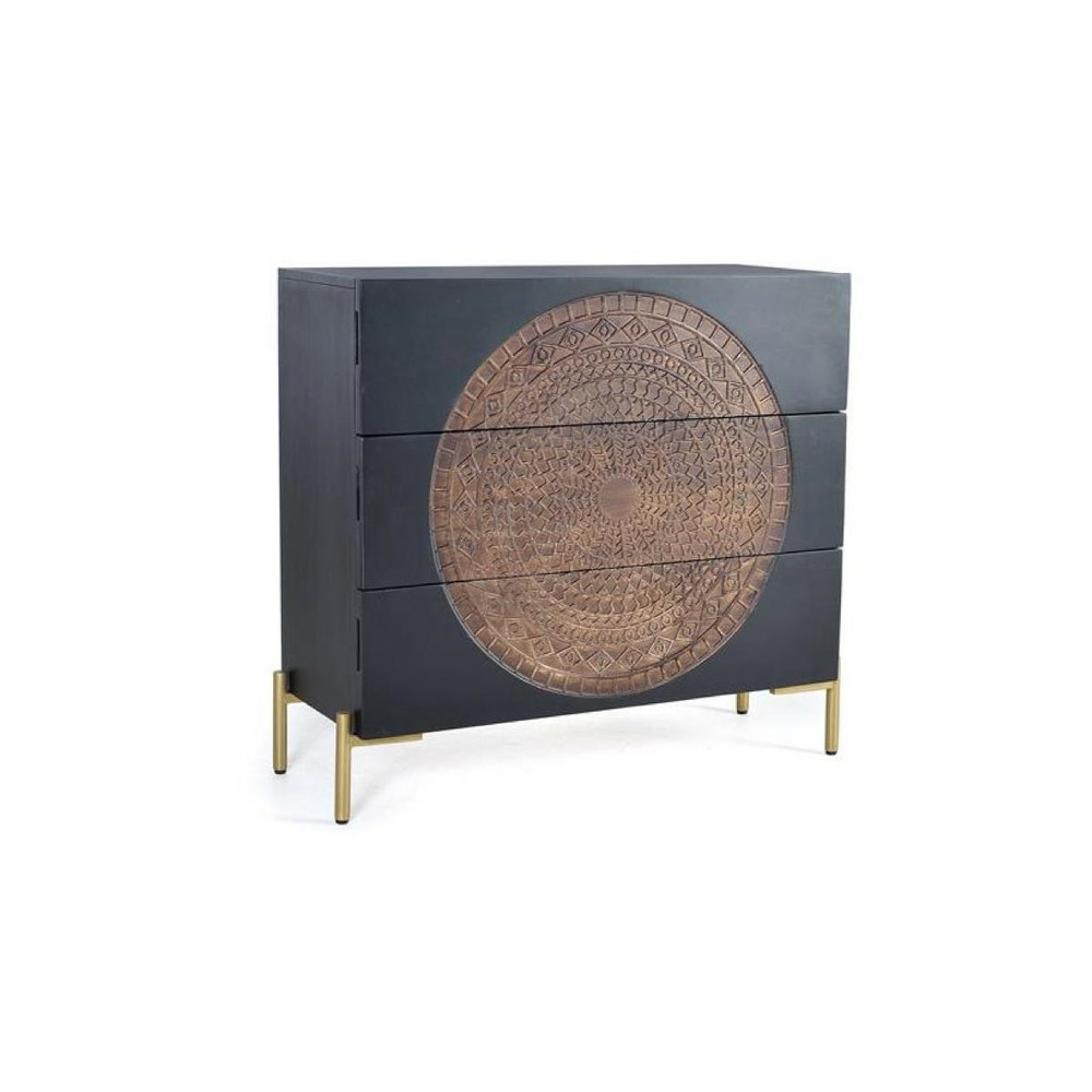 Commode 3 tiroirs bois-fer noir - ebéline décoration d'autrefois