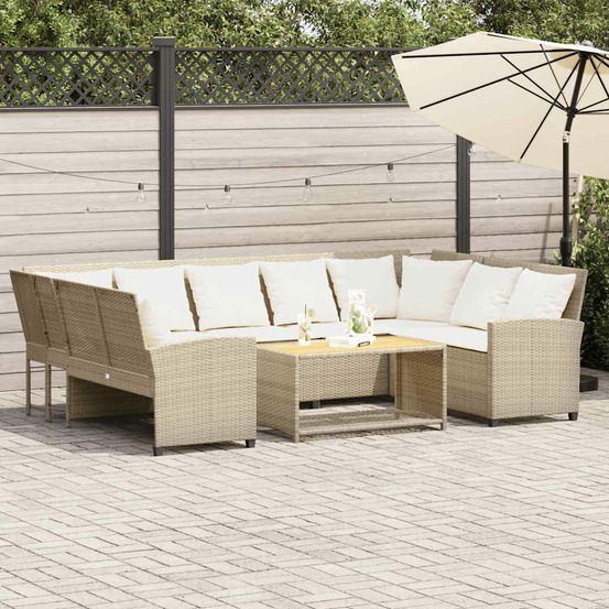 Canapé de jardin avec coussins beige résine tressée