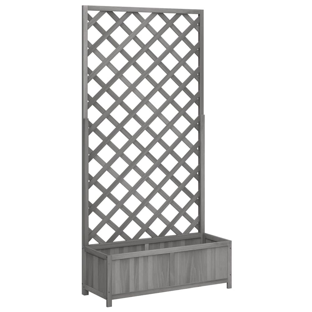 Jardinière avec treillis gris 90x35x180 cm bois massif de sapin