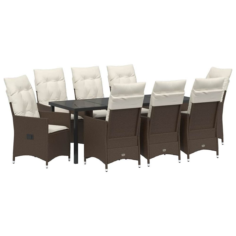 Ensemble de salle à manger pour jardin 9 pc marron polyrotin