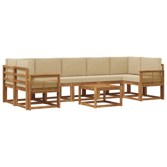 Ensemble de canapés d'extérieur 8 pc naturel et beige polyester