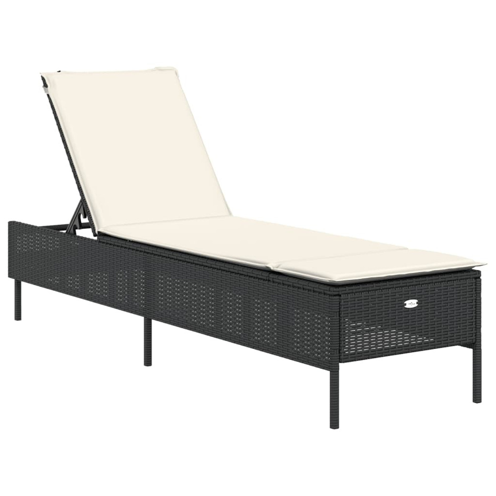 Chaise longue avec coussin noir résine tressée bain de soleil