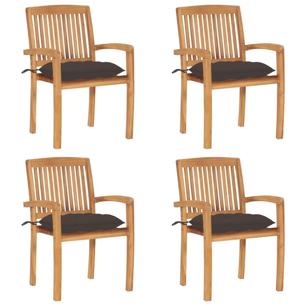 Chaises de jardin empilables avec coussins lot de 4 teck solide