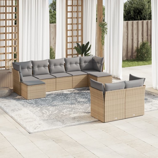 Salon de jardin avec coussins 9 pcs beige résine tressée