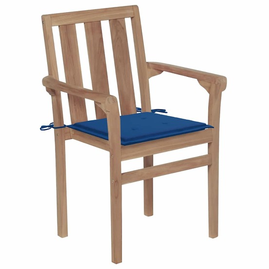 Chaises de jardin lot de 2 et coussins bleu royal bois de teck