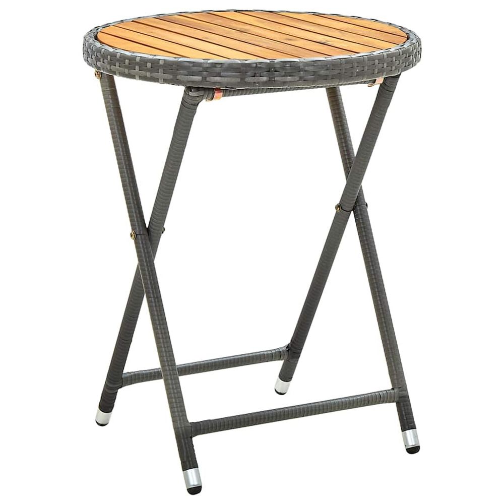 Table à thé gris 60 cm résine tressée et bois d'acacia solide