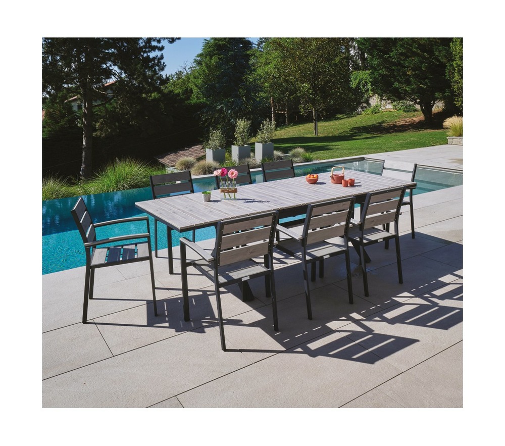 Ensemble table et chaises de jardin - 8 places - gris perle - cavalaire