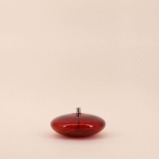 Lampe à huile ronde en verre soufflé bordeaux 14cm