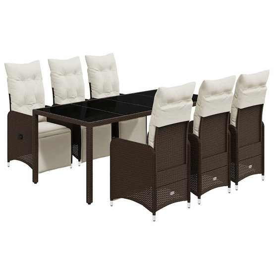 Ensemble de bistro de jardin 7 pcs coussins marron poly rotin