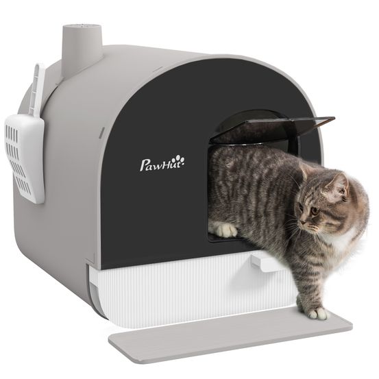 Maison de toilette chat anti-odeur avec tiroir coulissant et filtre gris