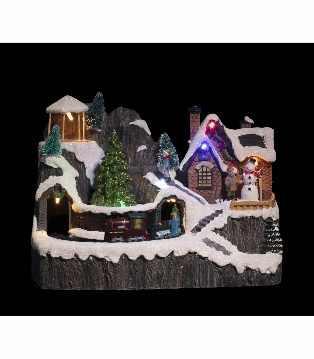 Village de noël lumineux, animé et musical avec train