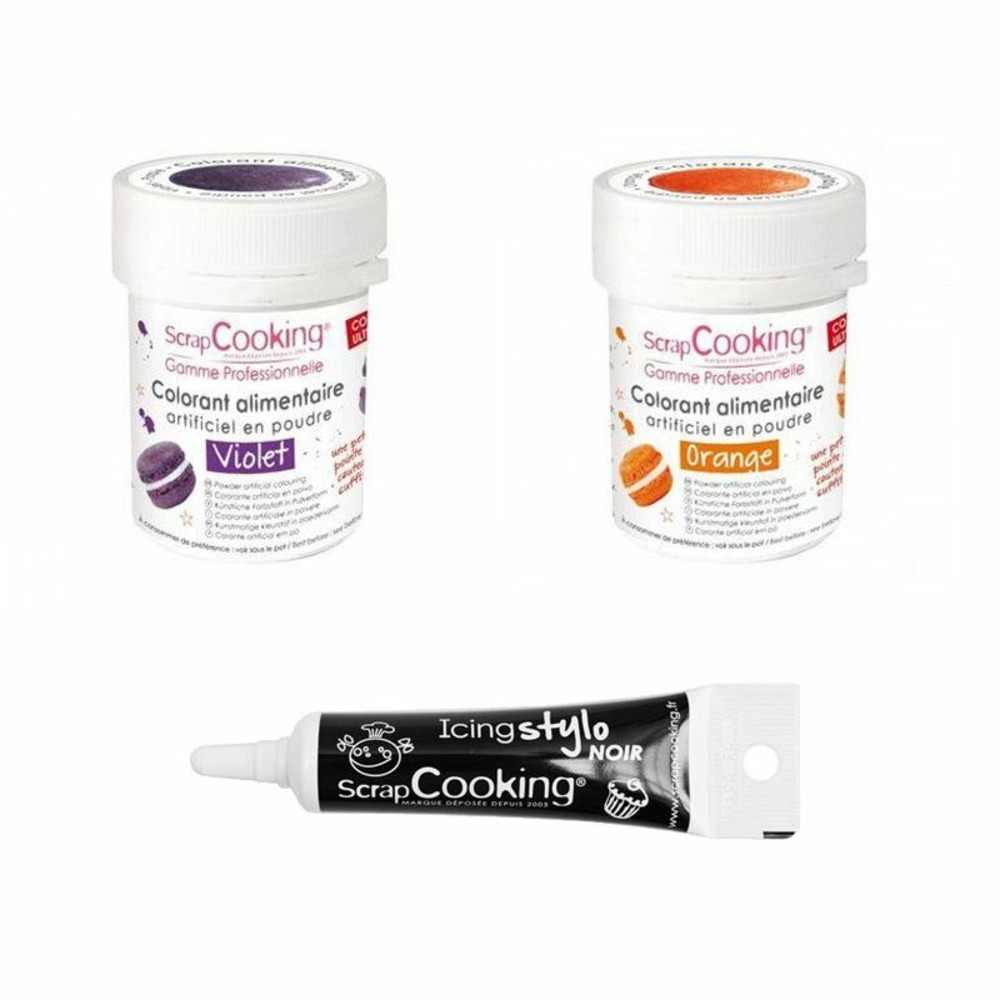 2 colorants alimentaires orange-violet + stylo glaçage noir