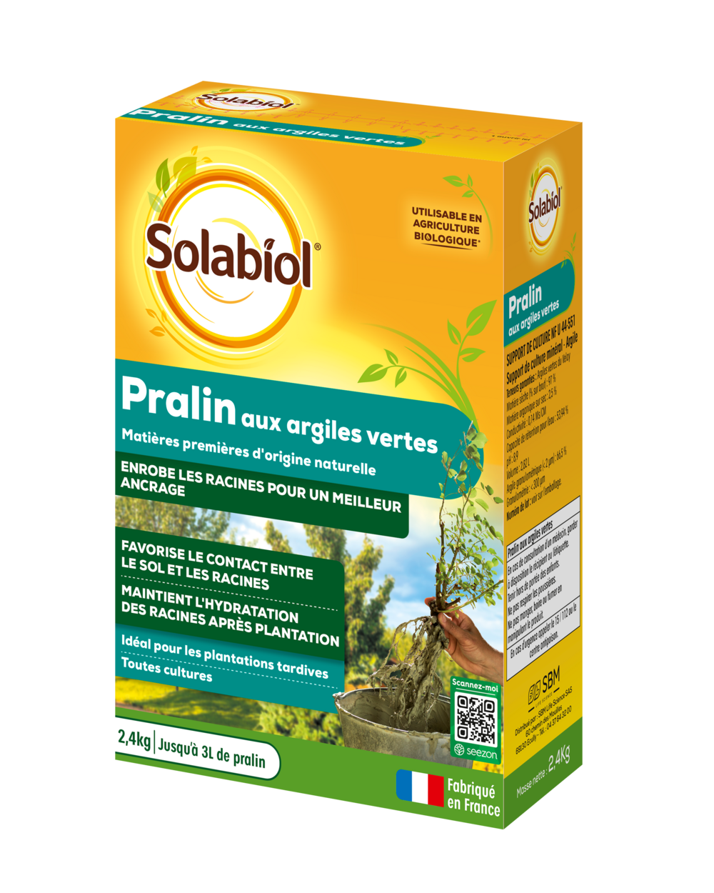 Sopral3 - pralin aux argiles vertes - jusqu' à 3l - 2,4kg - utilisable en agriculture biologique