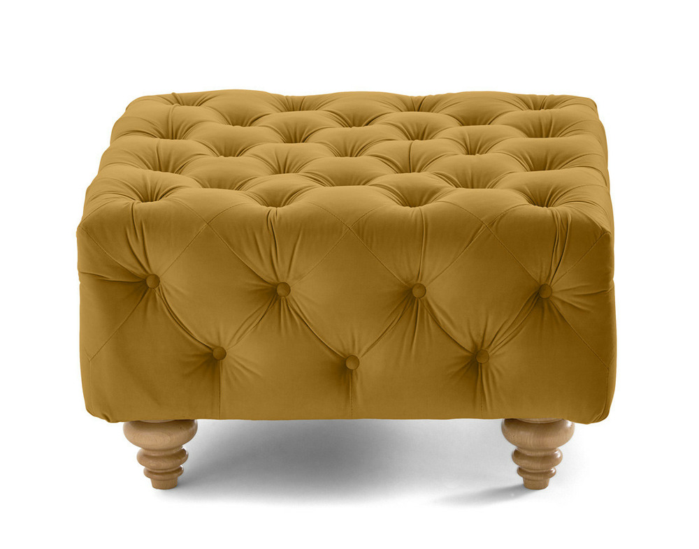 Walter - pouf chesterfield en velours - pieds bois