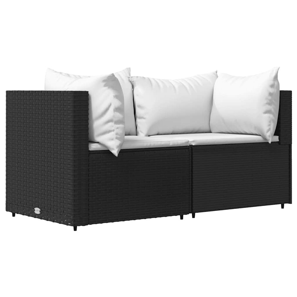 Canapés d'angle de jardin et coussins 2pcs noir résine tressée