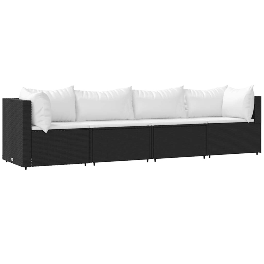 Salon de jardin 4 pcs avec coussins noir résine tressée
