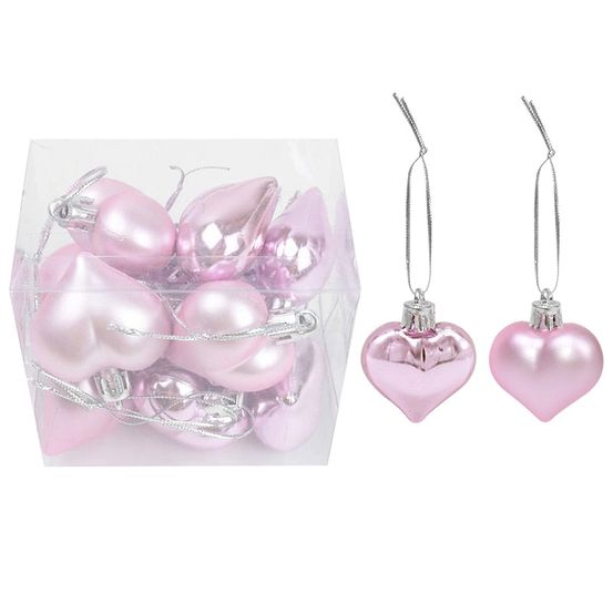 Lot de 36 boules de noël coeur rose
