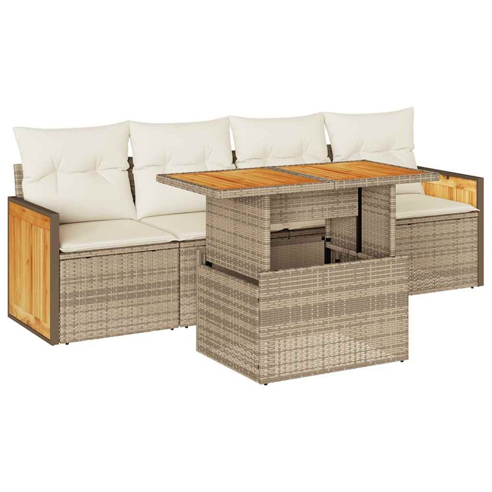 Salon de jardin avec coussins 5 pcs beige résine tressée acacia