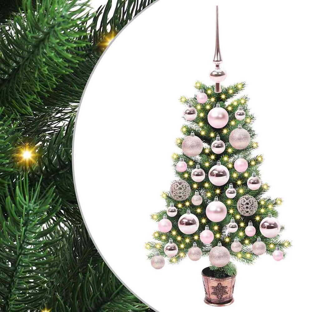 Sapin de noël conique 65 cm lumineux, kit déco complet avec 150 led et 61 boules, aspect réaliste