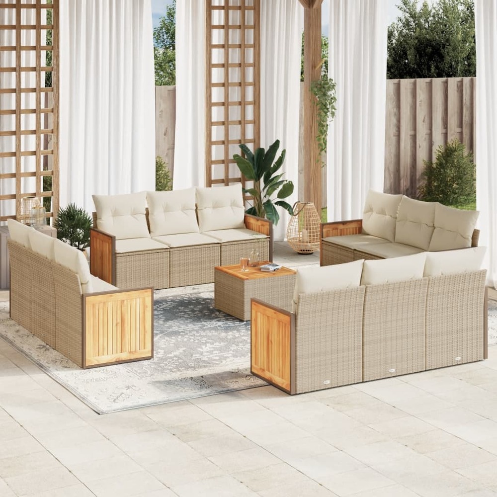 Salon de jardin avec coussins 13 pcs beige résine tressée