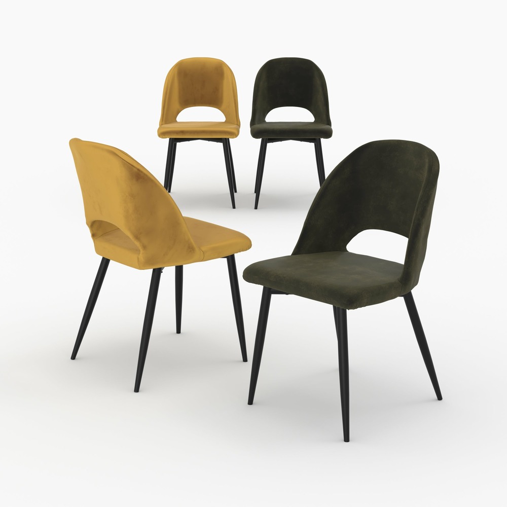 Pénélope-pack 4 chaises en velours jaune et vert