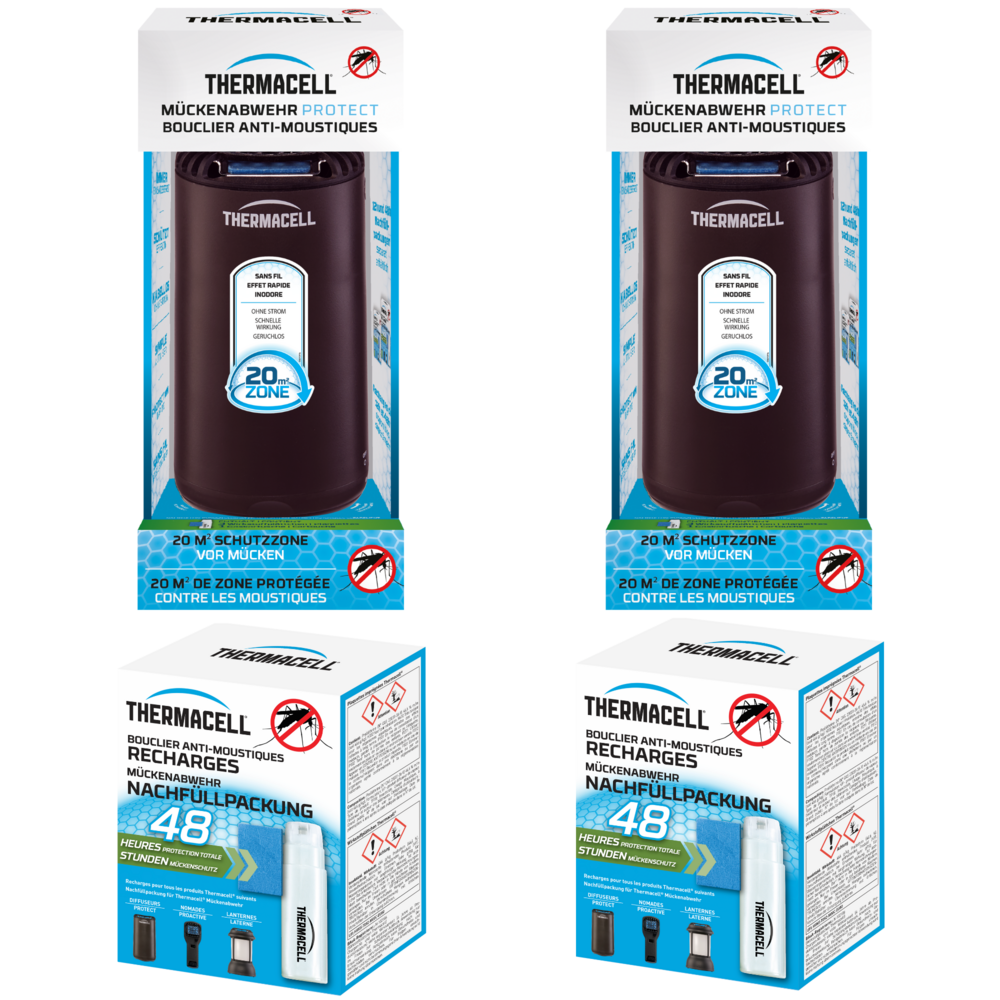 Thermacell x2 diffuseurs + recharges – anti-moustiques tigres – 20m² – inodore – 120h – 10 gaz + 30 plaquettes – noir