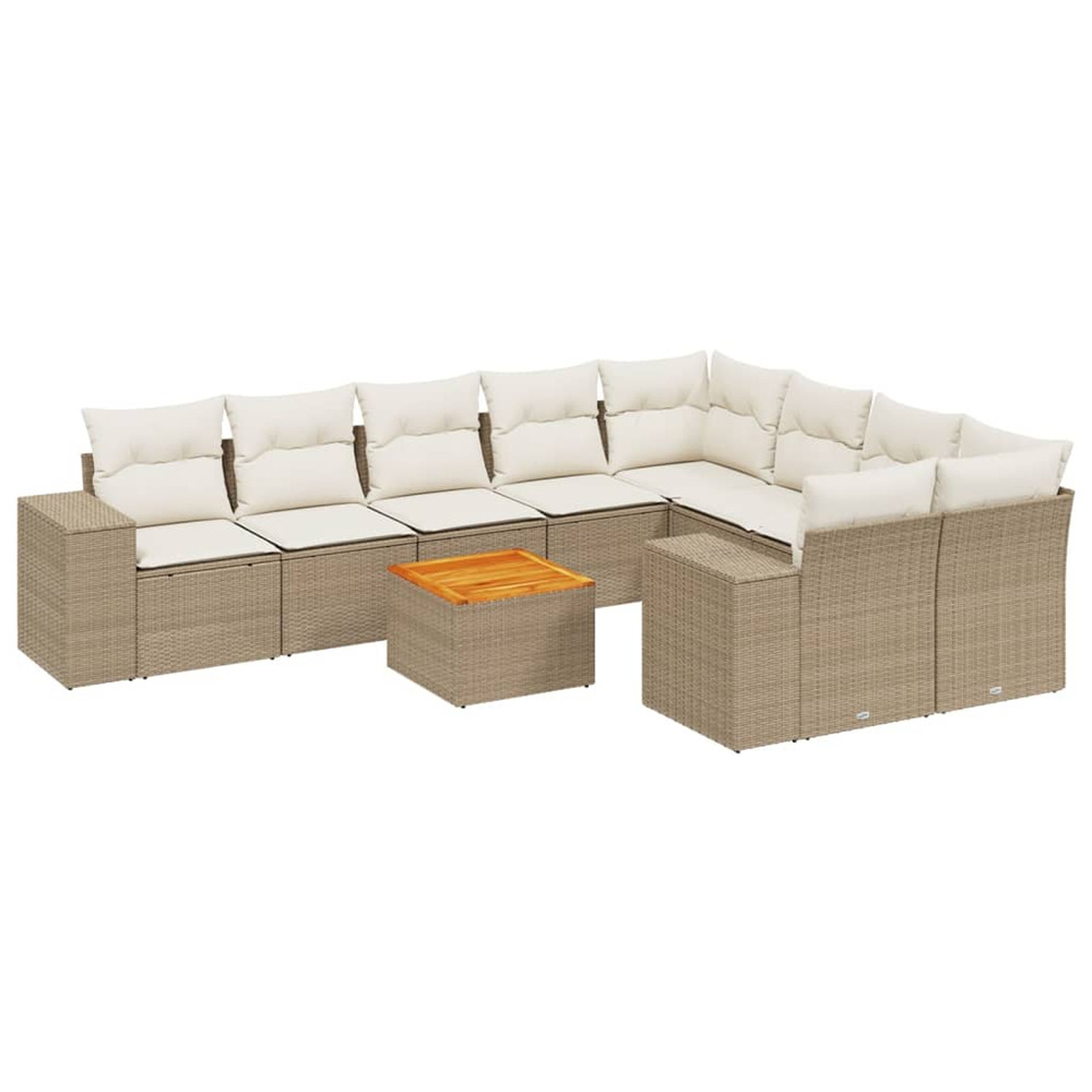 Salon de jardin avec coussins 10 pcs beige résine tressée
