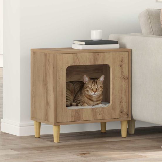 Niche chat haute chêne artisan repos brun 52cm pour chat qualité top
