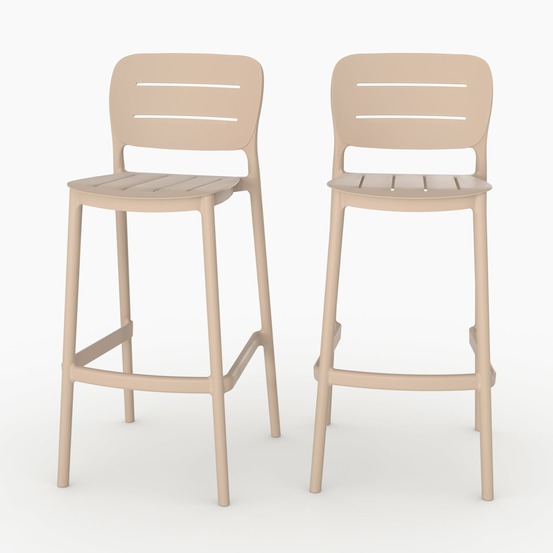 Lola-lot de 2 chaises de bar de jardin 75 cm en plastique beige