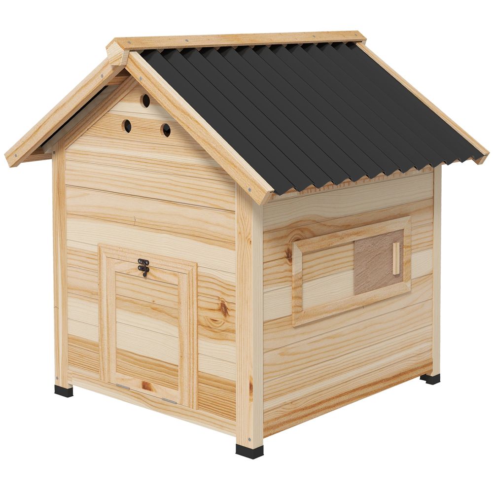 Poulailler canards bois massif naturel 78 x 90 x 92 cm toit ouvrant double accès