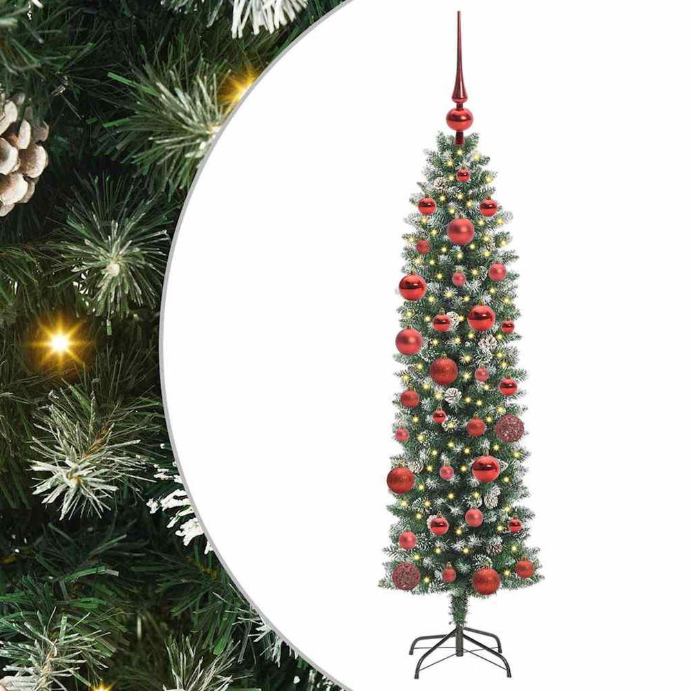 Arbre de noël artificiel slim avec 150 led vert et blanc 150 cm