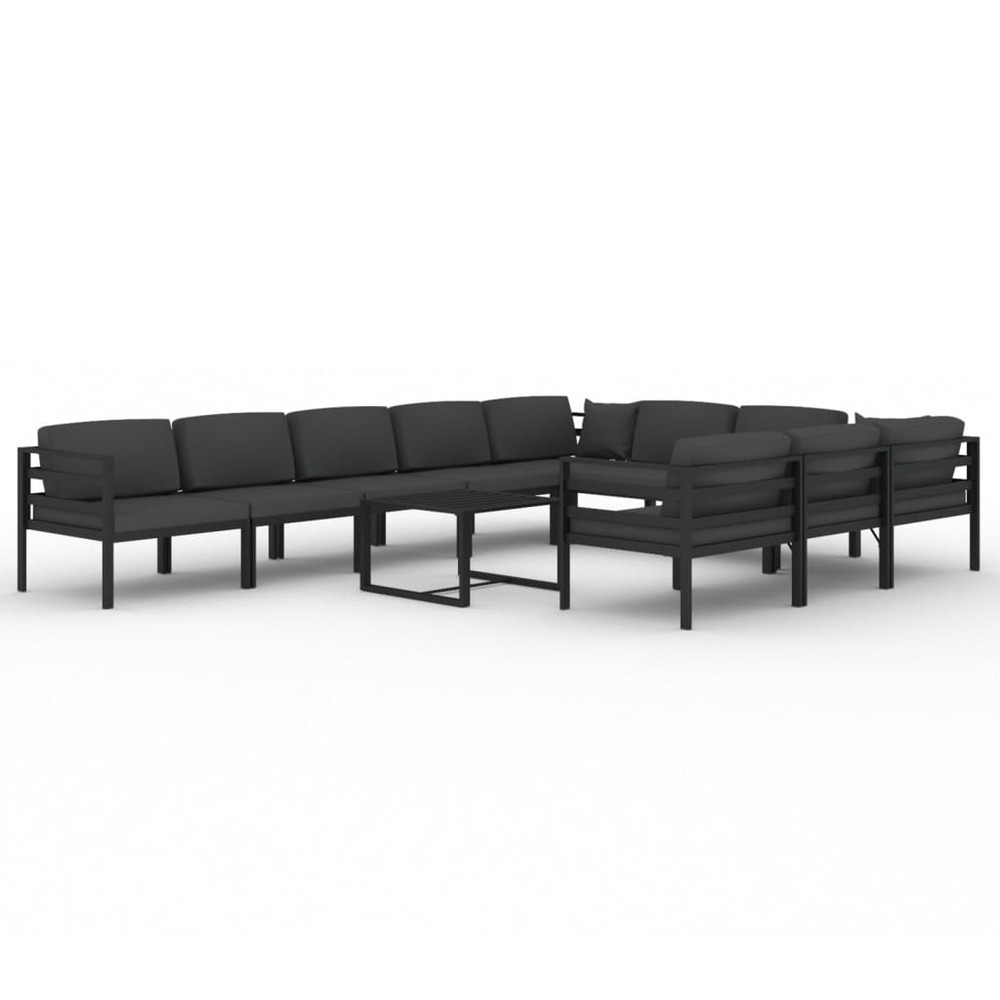 Salon de jardin meuble d'extérieur ensemble de mobilier 11 pièces avec coussins aluminium anthracite