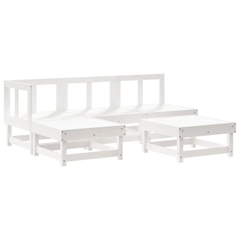 Salon de jardin 5 pcs blanc bois massif de pin