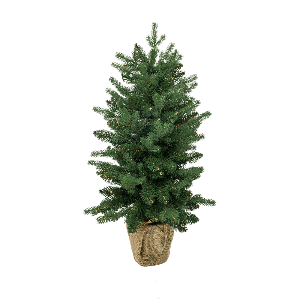 Petit sapin de noël artificiel de table 90 cm avec pot en jute - épicéa commun - little grove