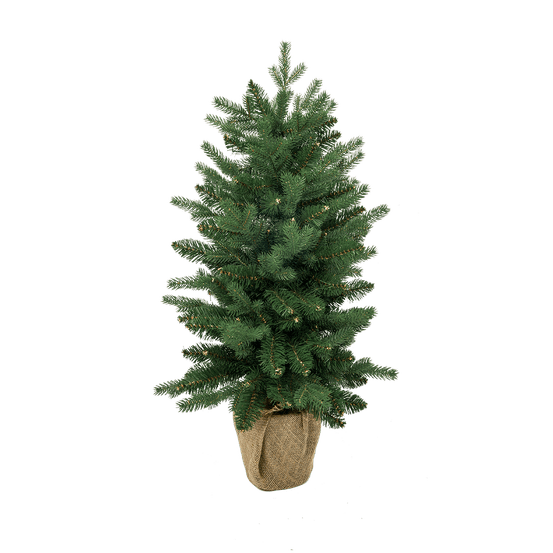 Petit sapin de noël artificiel de table 90 cm avec pot en jute - épicéa commun - little grove