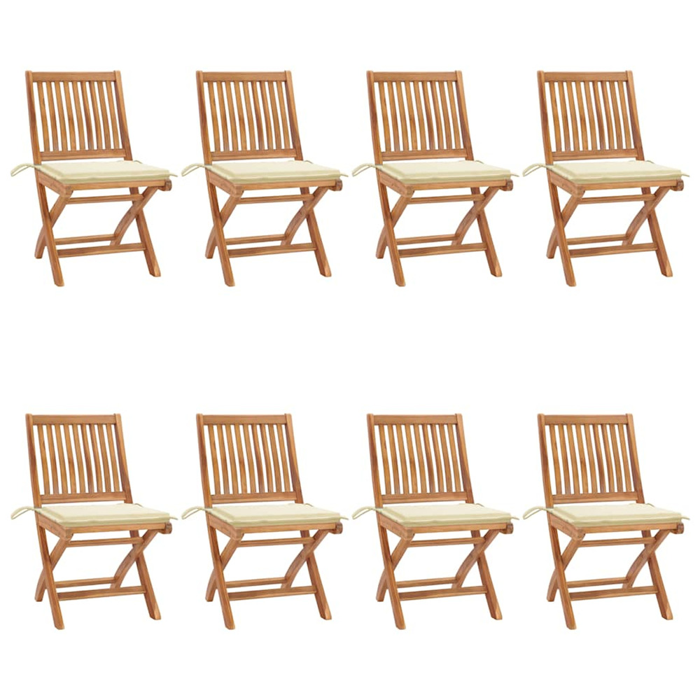 Chaises pliables de jardin avec coussins lot de 8 teck solide