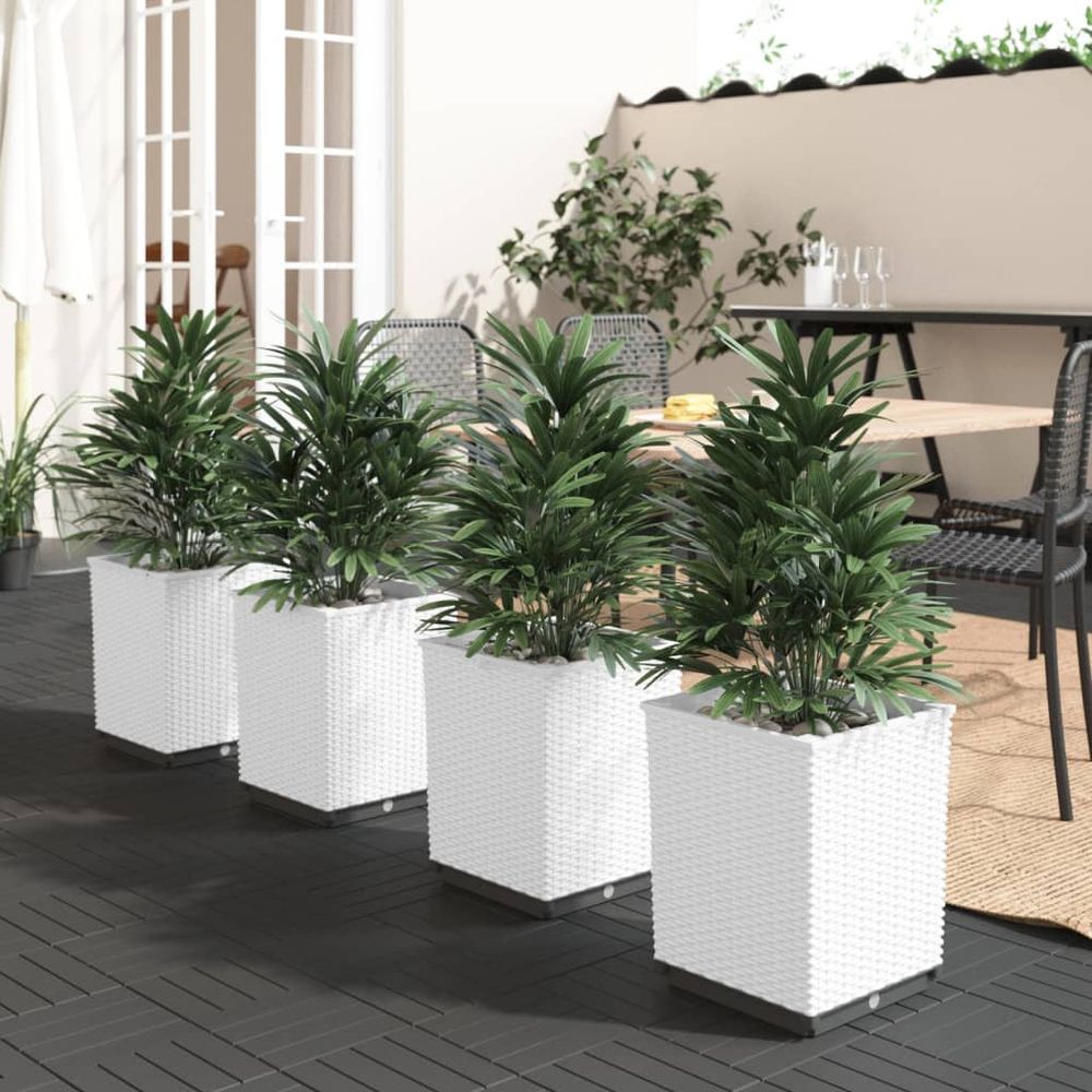 Lot de 4 pots de fleurs carrés en polypropylène blanc pour extérieur 30cm