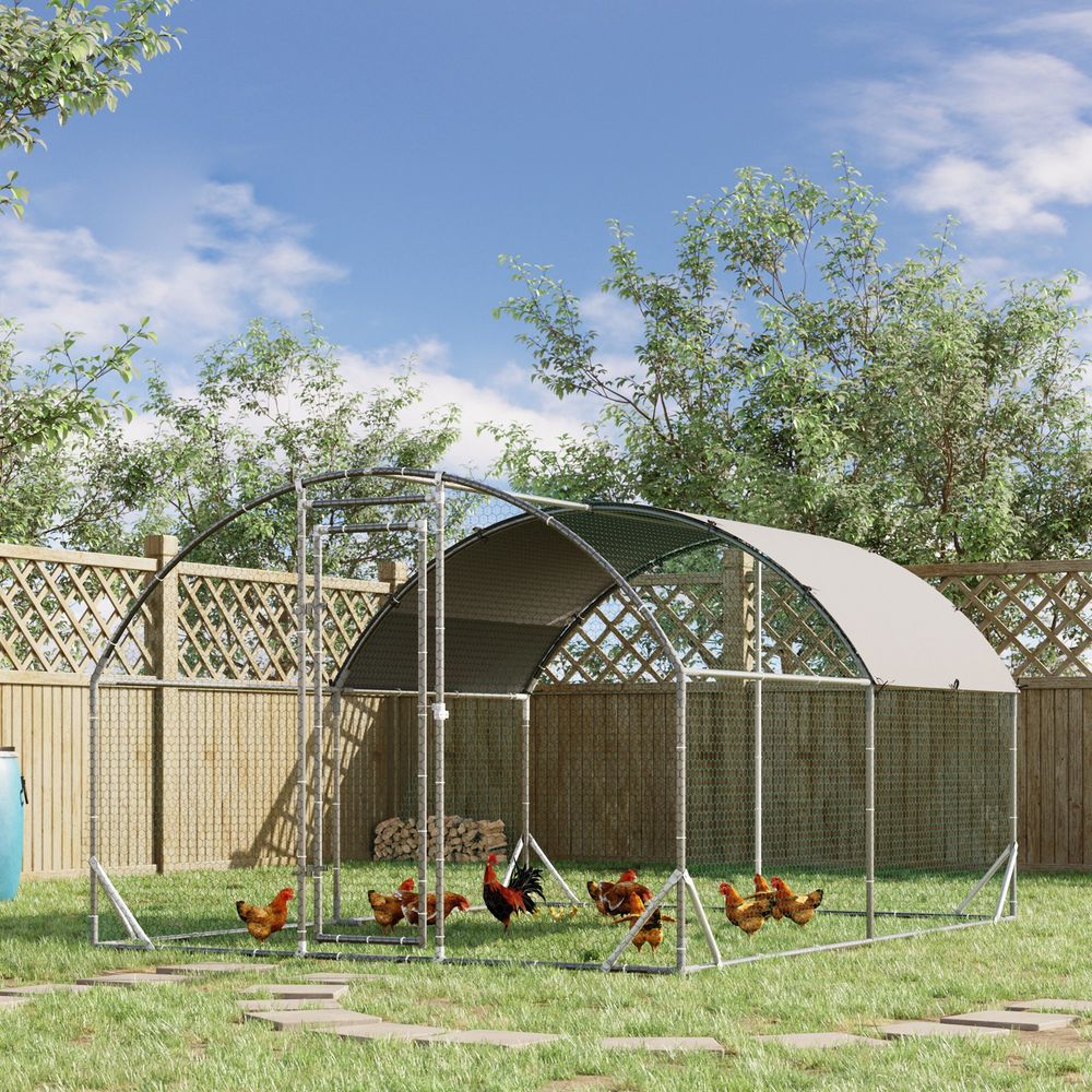 Enclos poulailler acier galvanisé 10.64m² 6-12 poules bâche toit imperméable 280x380cm argent - comfortxl pet living