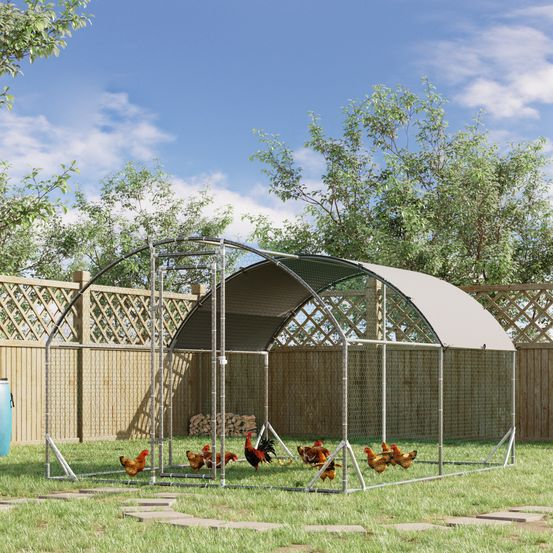 Enclos poulailler acier galvanisé 10.64m² 6-12 poules bâche toit imperméable 280x380cm argent - comfortxl pet living