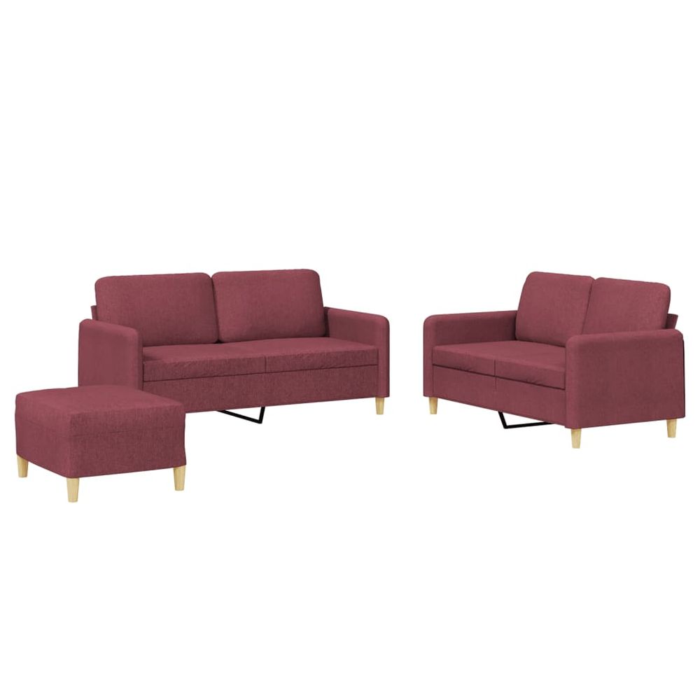Ensemble de canapés 3 pcs avec coussins rouge bordeaux tissu