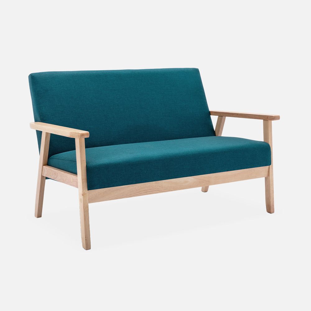 Banquette canapé 2 places en bois et tissu, isak, l 114 x p 69,5 x h 73cm