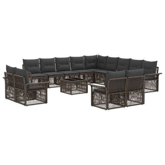 Ensemble de canapé de jardin 14 pc gris et gris foncé polyrotin