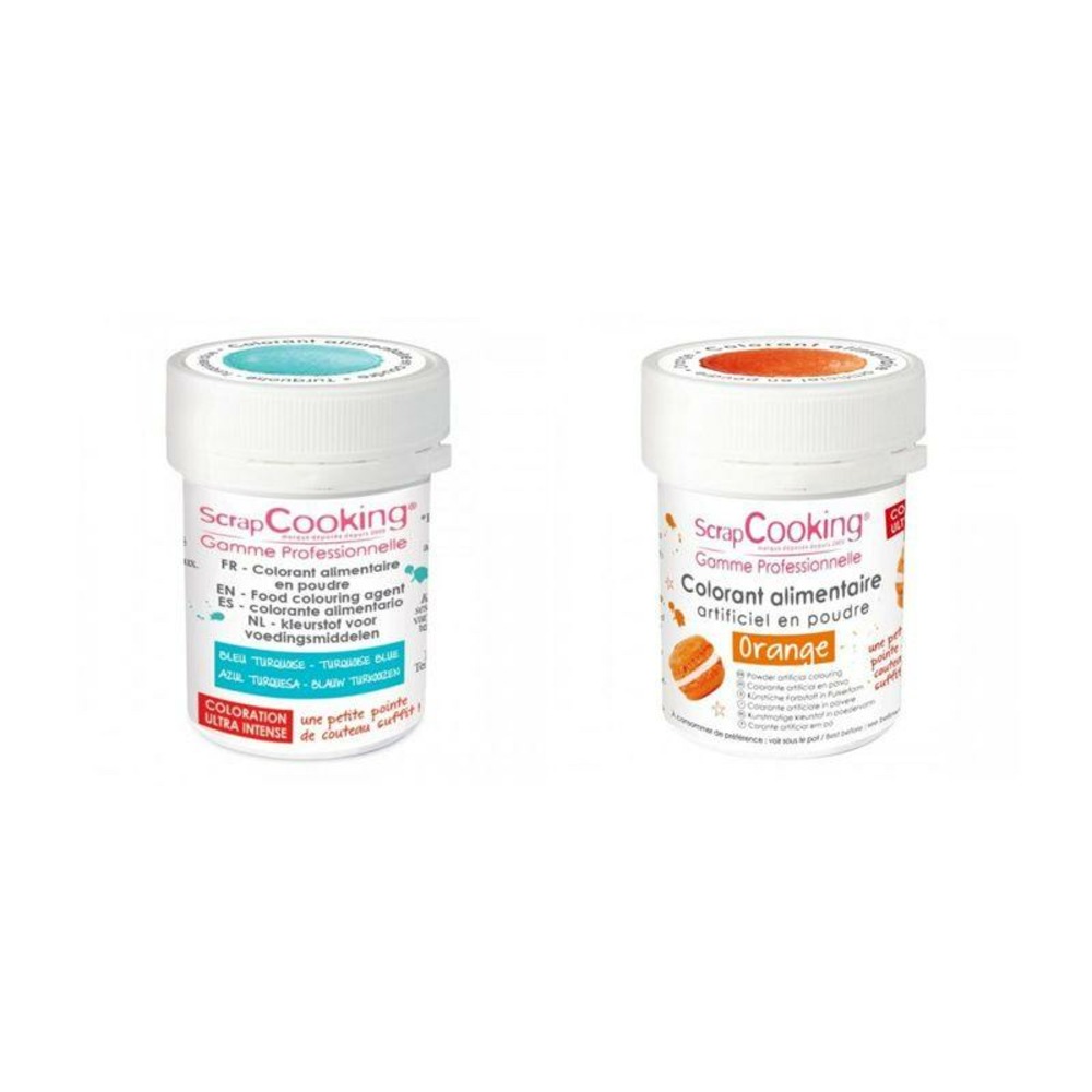 2 colorants alimentaires en poudre - orange-turquoise